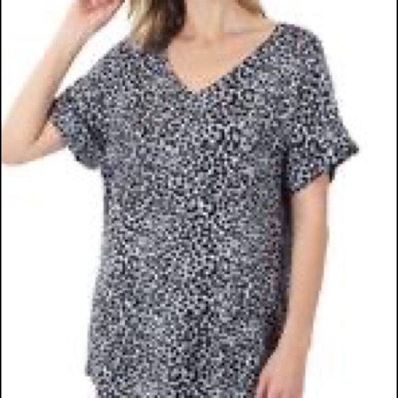Grey leopard print cuff sleeve neck tunic tshirt top - Picture 5 of 5